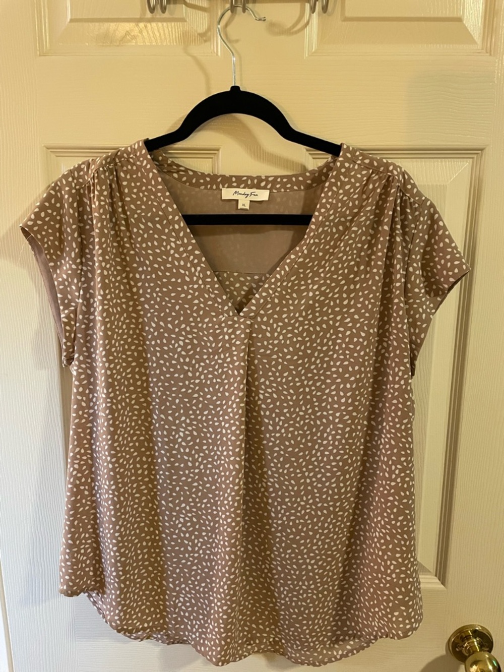 3 for 1!! Monday fun shirts. V-Neck Cap Sleeve Blouse with White Spot Pattern.